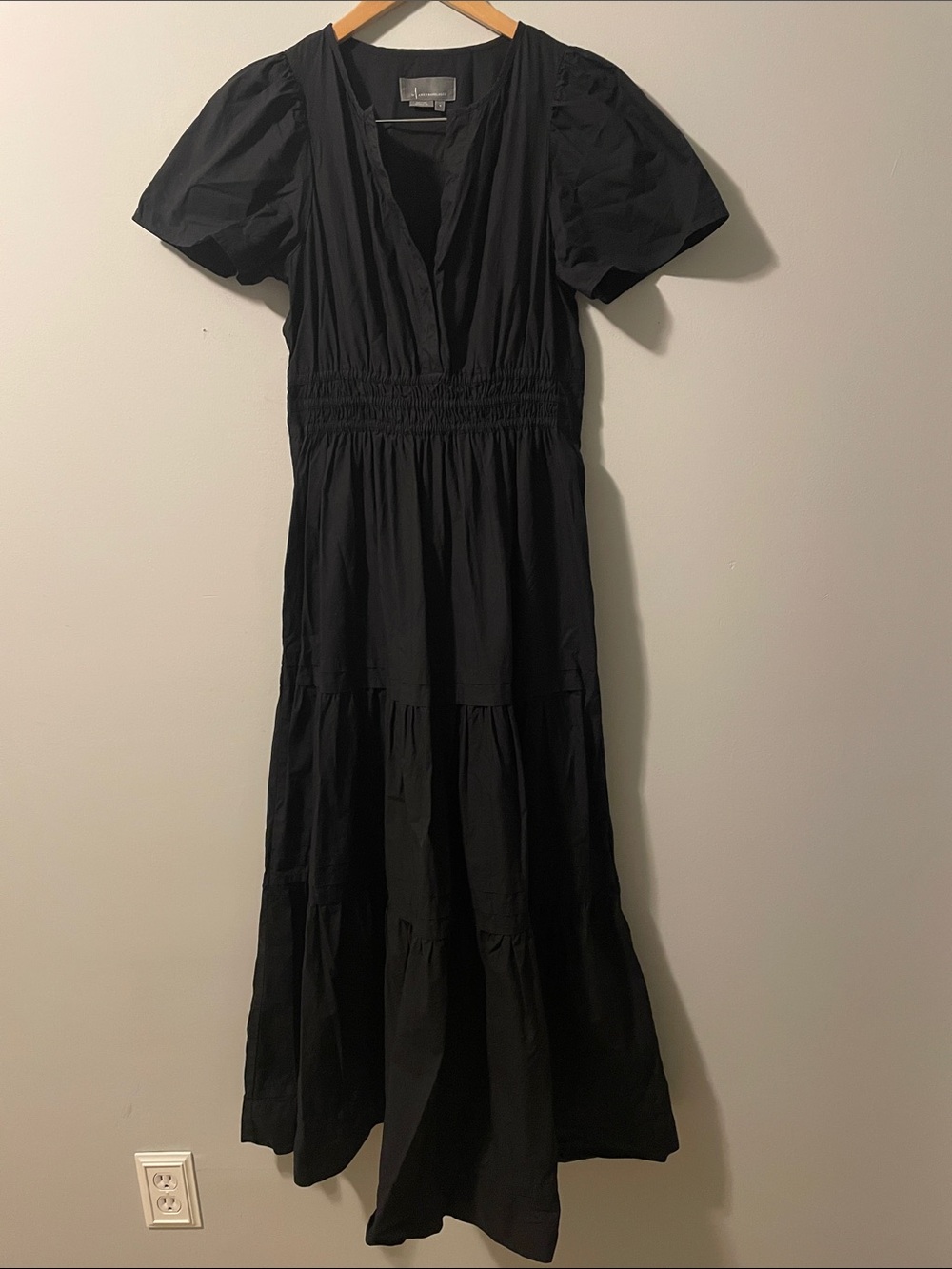 Anthropologie black maxi, short sleeve 100% cotton dress size: small